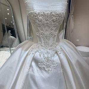 Dw0236 Stunning Strapless Beaded Corset Split Satin Front Feathery Ruffle <b>Tulle</b> Ball Gown Wedding Dress Jancember - Product Image 2