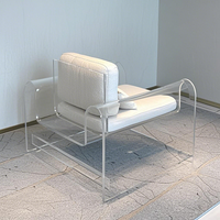 Fauteuil de loisirs moderne monoplace en acrylique transparent avec revêtement en tissu lin, idéal pour chambre, appartement, salon et extérieur