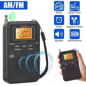 Radio AM/FM portable de poche avec écran LCD, réveil, haut-parleur stéréo intégré, mini radio, lecteur de musique, pour l'extérieur et la maison - Product Image 4