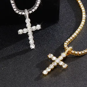 Крест ожерелье для мужчин и женщин Обледенение цепи религиозные украшения подарок теннис 18-20 дюймов