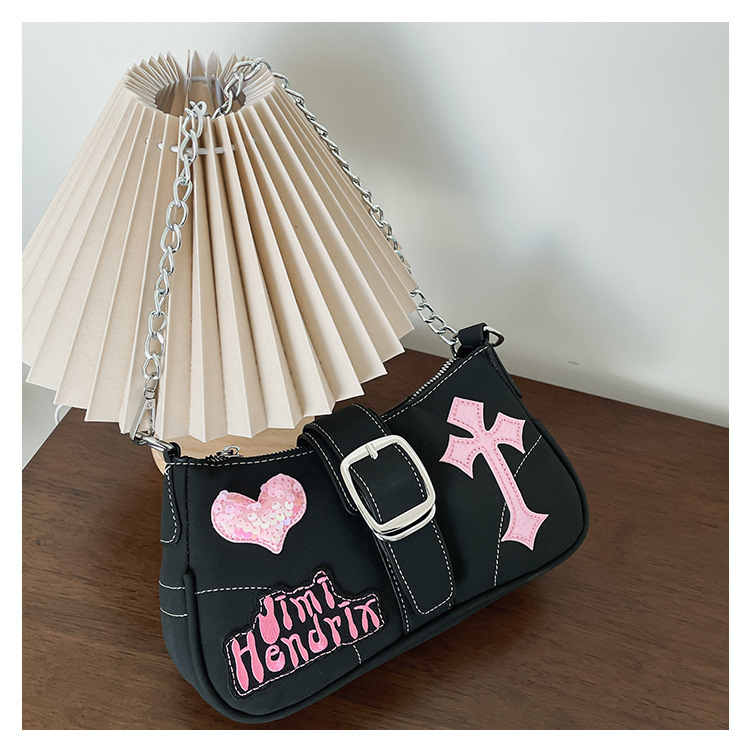 MEOKIM Y2K Gothic Crossbody Bag - Denim & PU Retro Shoulder Bag, Women's Small Wallet Bag