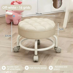Taburete giratorio de cuero con ruedas, altura ajustable, estilo chino, para uso doméstico, taburete bajo rodante, banco infantil con ruedas, silla móvil para sala de estar - Product Image 3