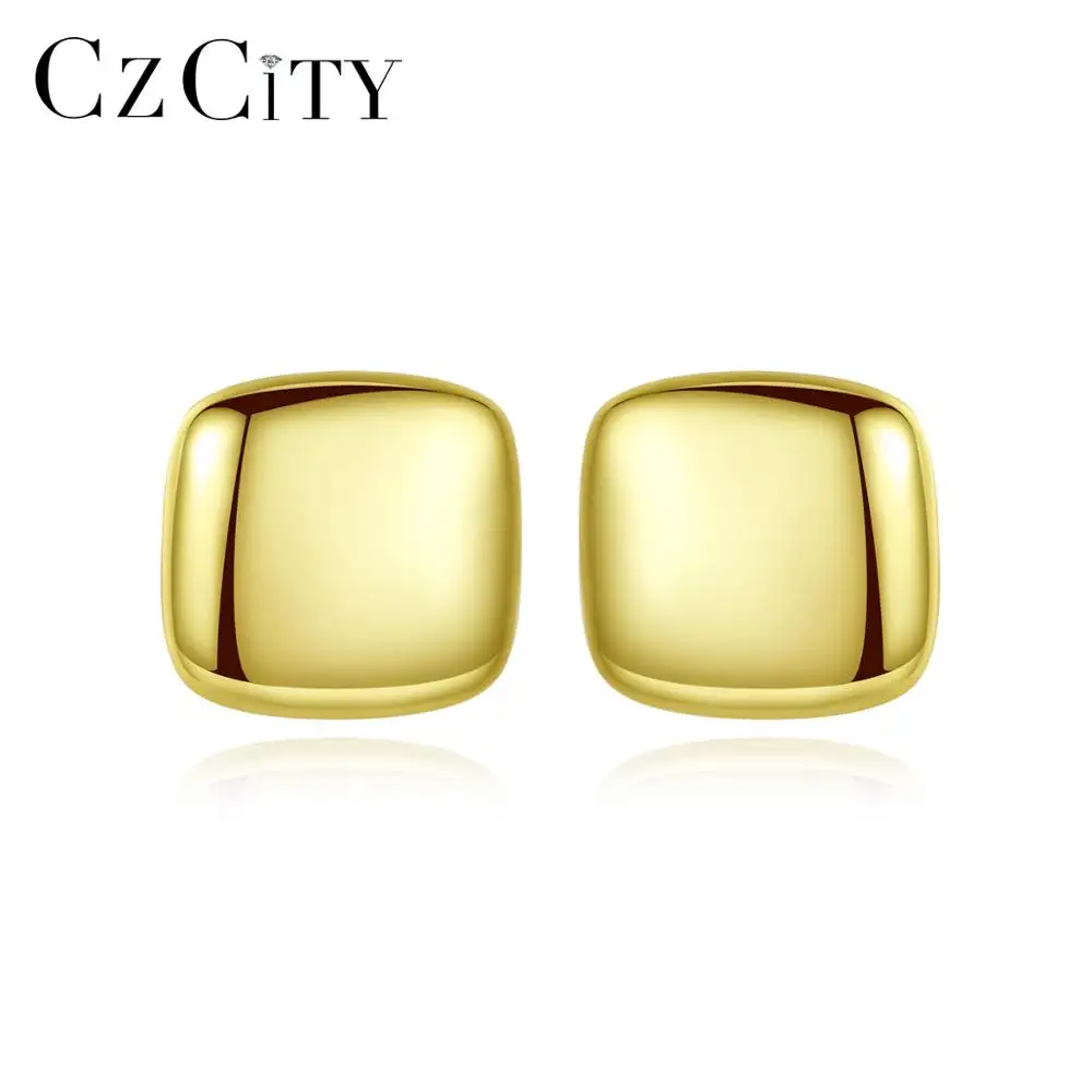 CZCITY ต่างหูทองคำขนาดใหญ่925ใหม่,ต่างหูสี่เหลี่ยมสำหรับผู้หญิงเครื่องประดับโลหะสเตอร์ลิง