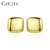 CZCITY Big Stud Large Gold Ear Ring Jewelry Metal 925 Sterling New Jewellery Silver For Woman Square Earring