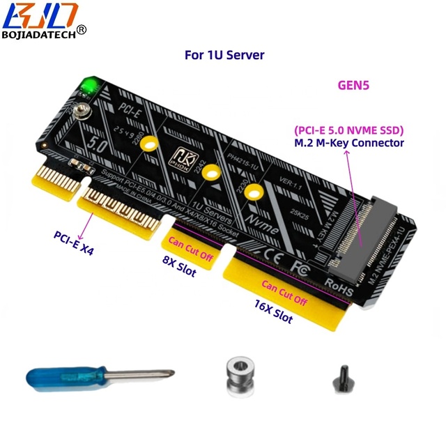 Factory New PCIE PCI-E 5.0 4X 8X 16X to NGFF M.2 M-Key 2280 M2 NVME SSD Adapter Converter Card 128GB/S for 1U Server