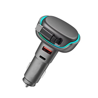 Pengisi Daya Mobil Mini 50W Retractable 3 Port PD QC3.0 USB C Adaptor Pengisian Cepat 12V 24V dengan Kabel Retractable Terintegrasi Untuk Ponsel