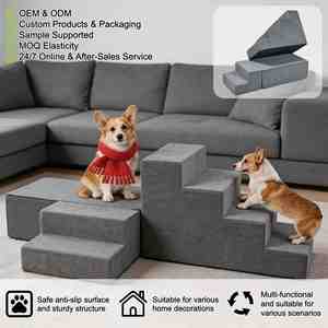 Escalier pour animaux de compagnie de luxe moderne avec base antidérapante, marches multi-niveaux assemblées, amovibles, lavables, écologiques, meubles solides pour animaux - Product Image 1