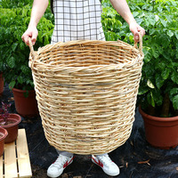 Panier en rotin vintage surdimensionné personnalisé, sculpté à la main, écologique, 30L, pot à fleurs en osier, rangement pour la maison et le jardin