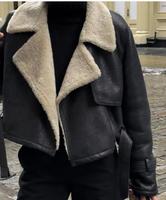 Veste de moto en cuir PU Sherpa en cuir chamois polaire berbère personnalisée Vestes courtes pour femmes