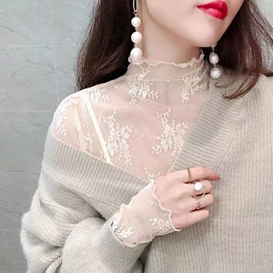 Summer New Women Sunscreen Inner Wear Chiffon Mesh Shirt Thin Shirt Butterfly <b>Perspective</b> Mesh Half-high Tops Mesh Bottom Shirt - Product Image 2