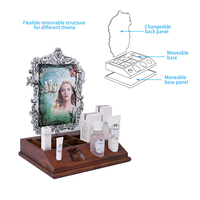 APEX Présentoir de comptoir moderne en acrylique en bois poli personnalisable avec lumière LED pour l'affichage de soins de la peau cosmétiques à la mode