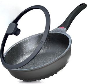 Sauteuse moderne en aluminium de 3 pintes de 9.5 pouces avec couvercle allemand C3 + revêtement antiadhésif Induction compatible Indicateur de chaleur Poêle antiadhésive - Product Image 1