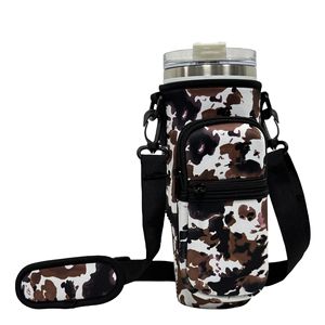 Adjustable Strap Neoprene 40oz <b>Water</b> Bottle Carrier Sleeve <b>Pouch</b> Tumbler Cup Holder Sling Bag with Phone Pocket - Product Image 3