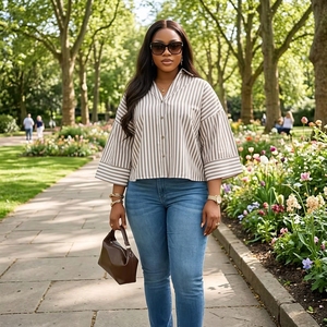 <span class=keywords><strong>Camicia</strong></span> Estiva 2026 Nuova Casual da <span class=keywords><strong>Donna</strong></span> in Lino Eco-Friendly <span class=keywords><strong>a</strong></span> <span class=keywords><strong>Righe</strong></span> Multicolore <span class=keywords><strong>a</strong></span> Maniche Lunghe Effetto Snellente - Product Image 3