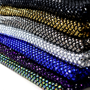 N015 Tela de <span class=keywords><strong>malla</strong></span> elástica con pedrería negra y brillantina para vestidos de fiesta al por mayor - Product Image 6