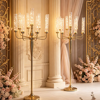 Candélabre de sol doré de luxe à 9 bras avec tubes en verre bulle, lampe d'allée de mariage pour la décoration de fond de salle de mariage