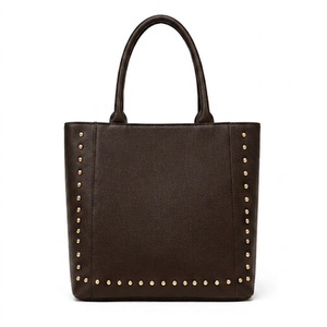 Sac fourre-tout de luxe Gravs en cuir véritable clouté pour femme, grande capacité, fermeture magnétique, sac à bandoulière de créateur, été automne - Product Image 1