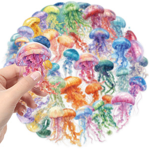 50pcs Transparent Sea Life Beautiful Jellyfish Waterproof PET <strong>Stickers</strong> Laptop Tablet Book <strong>DIY</strong> Handbooks Decoration - Product Image 2