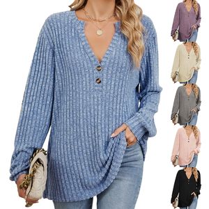 T-shirt pour femme, printemps/été, décontracté, doux, uni, col en V, coupe classique, anti-boulochage, mi-long, manches trois quarts - Product Image 1