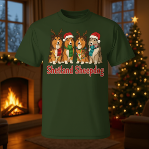 T-shirt pour chien Shetland Sheepdog avec chapeau de Père Noël, Joyeux Noël - Product Image 3