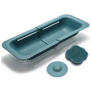 Ajustável extensível dobrável escova cozinha fritar dreno filtro sobre a pia Coland Colander & filtro cesta conjunto