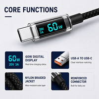 Câble USB-A vers USB-C blindé en nylon tressé 5A 66W à charge rapide avec affichage numérique pour Android et batterie externe – Vente en gros