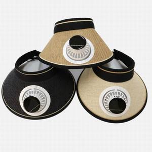 Chapeau de soleil pour femme avec ventilateur solaire rechargeable, visière ouverte en paille pour l'<span class=keywords><strong>extérieur</strong></span> - Product Image 3