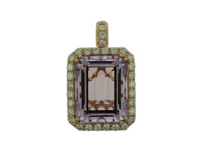 Handicraft <b>Emerald</b> Cut Amethyst <b>Pendant</b> 18K Yellow Gold Diamond Halo Elegant Fine Jewelry Gift For Ladies - Product Image 1