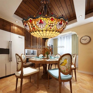 Lustre en verre Tiffany de style rétro, ovale, fait main, de 32 pouces, pour hôtel, villa, salle à manger - Product Image 4