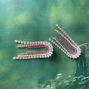 Brincos Longos Multicoloridos com Franjas para o Dia da Independência Feminino, Brincos de Bandeira com Strass Vermelho, Branco e Azul - Product Image 4