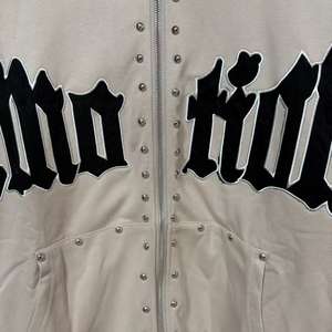 Chaqueta con cremallera de alta calidad, 100% algodón grueso, con estampado vintage de estilo urbano 'Mixed Emotions' y rotos, para hombre, tipo sudadera con capucha. - Product Image 4