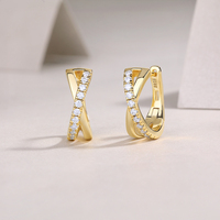 Boucles d'oreilles créoles en argent sterling 925 avec moissanite taille ronde, sertissage pavé en forme de X, couleur D, pureté VVS1, pour femme
