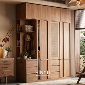 <span class=keywords><strong>Armadio</strong></span> in Rattan Rovere Chiaro con Ripiani Aperti e Cassetti, Organizzatore per Camera da Letto, <span class=keywords><strong>Armadio</strong></span> Personalizzabile - Product Image 3
