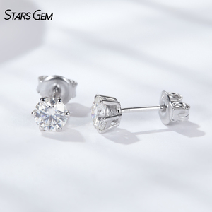 ต่างหูเพชรเม็ดเดี่ยว Starsgem 1 กะรัตต่อคู่ ทรงกลมเจียระไนแบบเหลี่ยมเพชรพลอย หกขา ประดับเพชร DEF ที่เพาะเลี้ยงในห้องปฏิบัติการ หรือ มอยส์ซาไนต์ เงินแท้ 925 - Product Image 5