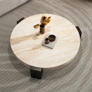 Tables basses rondes italiennes OEM ODM, style nordique moderne, meubles de <span class=keywords><strong>salon</strong></span>, base <span class=keywords><strong>en</strong></span> bois de frêne massif, plateau <span class=keywords><strong>en</strong></span> marbre <span class=keywords><strong>travertin</strong></span> - Product Image 3