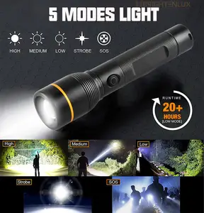 18650 Tùy Chỉnh Dài Khoảng Cách Công Suất Cao Zoom USB Taschenlampe Torch Không Thấm Nước Siêu Sáng Mạnh Mẽ LED Có Thể Sạc Lại Đèn Pin