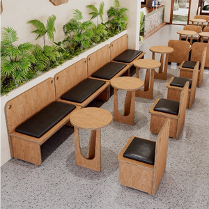 Popular Sofá de Cuero Estilo Antiguo para Cafetería, Área de Descanso, Combinación de Mesa y Sillas para Restaurante Occidental - Product Image 1