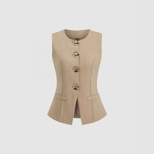 <span class=keywords><strong>Gilet</strong></span> élégant uni pour <span class=keywords><strong>femme</strong></span> - Vêtement d'extérieur <span class=keywords><strong>sans</strong></span> manches stylé pour un usage quotidien - Product Image 3