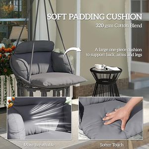Fauteuil suspendu en hamac, chaise suspendue d'extérieur avec grand <span class=keywords><strong>coussin</strong></span>, balançoire en macramé en corde de coton avec chaîne, <span class=keywords><strong>pour</strong></span> intérieur et extérieur - Product Image 2
