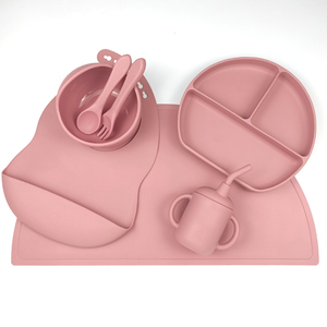 Set per l'Alimentazione del Bambino in Silicone di Grado Alimentare, Piatto, Tappetino, Ciotola con Cucchiaio, Forchetta, Bicchiere con Cannuccia, Senza BPA, Personalizzabile OEM ODM con Logo - Product Image 5