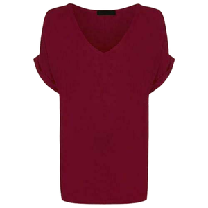 Camiseta de Verano para Mujer, Talla Grande, Tejida, 100% Algodón, Manga Corta, Cuello en V, Color Caramelo, Estilo Coreano, Holgada, Informal, Lisa, Oversize, de Secado Rápido - Product Image 1