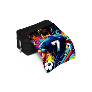 Étui à stylos double couche imprimé football avec fermeture éclair pour garçons/filles – Meilleurs cadeaux – Fournitures scolaires en tissu 2D dessin animé pour enfants - Product Image 4