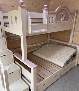 Heiß Begehrtes Massivholz-Etagenbett für Kinder, Modernes Rosa Prinzessinnen-Bett für Mädchen mit Bücherregal, Luxuriöses Kinderbett in Vielfältigen Designs - Product Image 4