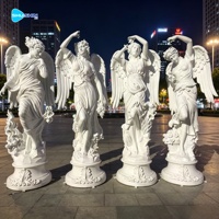 Prêt à être expédié, en promotion : Statues d'anges quatre saisons en fibre de verre effet marbre blanc, ensemble de sculptures de jardin