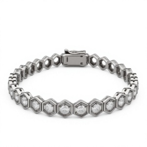 Orelia Luxe S925 Silver Honeycomb Zircon <b>Beaded</b> <b>Bracelet</b> for Women Rhodium Plated Claw Setting Minimalist Jewelry Gift - Product Image 1
