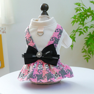 PETCIRCLE pet collar, dog and <b>cat</b> <b>clothes</b> with bow and D-ring, classic houndstooth skirt, autumn and winter clothing. - Product Image 2