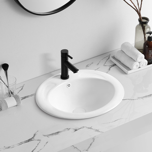 Lavabo Ovalado de Cerámica de Diseño Moderno <span class=keywords><strong>MUBI</strong></span>, Lavabo con un Solo Orificio para Grifo, Mueble de Baño Semiempotrado, Fácil Instalación - Product Image 5
