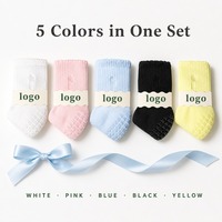 Chaussettes antidérapantes en coton tricoté, 5 couleurs, avec grip antidérapant, pour yoga, pilates, danse, usage domestique, avec revers à volants, logo personnalisé, OEM, vente en gros