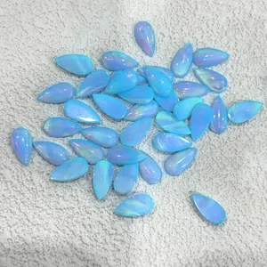 Синие цвета Аврора OLP306, капля, кабошон, плоская задняя часть, 4x8 мм, туманность, синтетический Опаловый камень