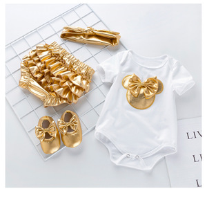 Mikey Estate Breve Oro Del Bambino Pigiama della ragazza Del Pagliaccetto Della <span class=keywords><strong>Tuta</strong></span> Tutina Partito Usura Del Bambino Del Cotone Neonato Vestiti Del Bambino Del Pagliaccetto - Product Image 4